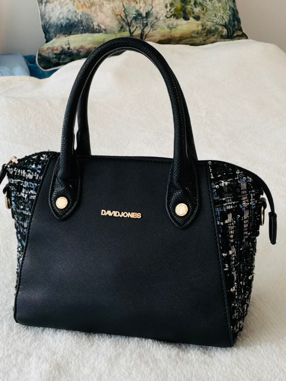 David Jones Paris Faux Leather Saffiano Tweed Accents